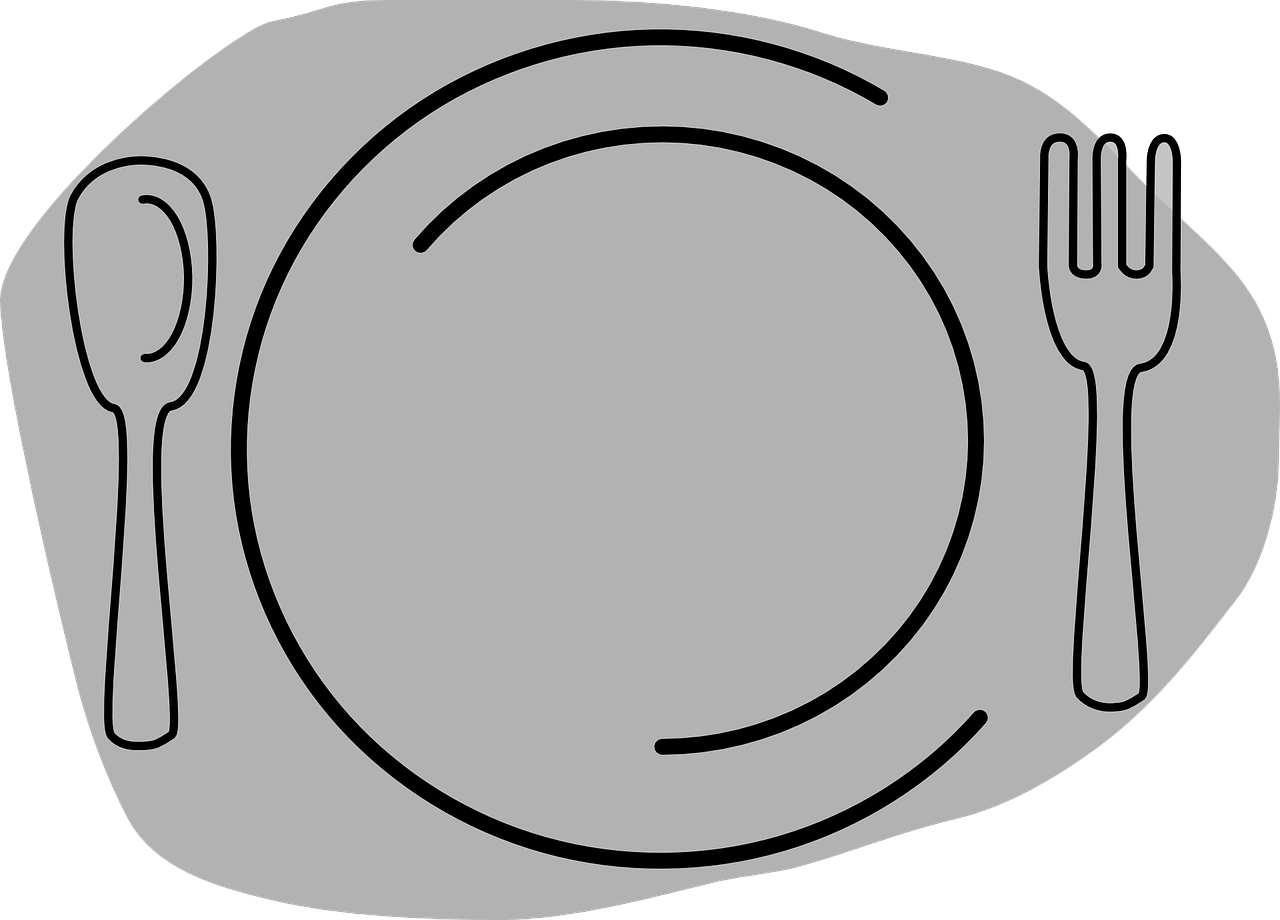 obrázek jídelníčku, talíř s příborem